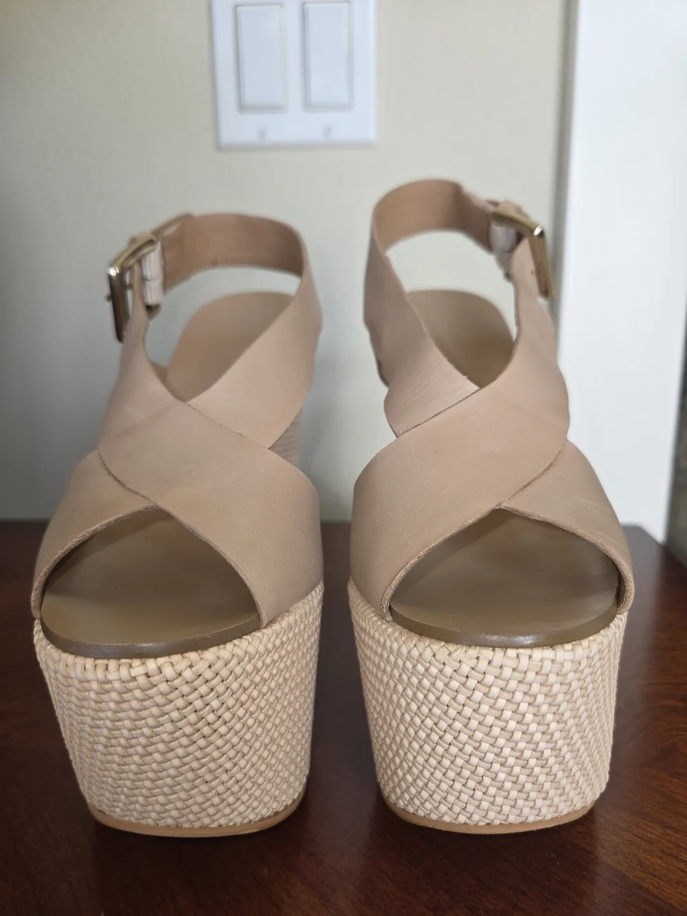 Report Signature Nude Woven Platform Sandals